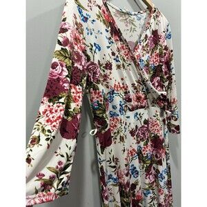 Stunning Pink Blush Maternity Maxi Dress Sz S Floral Print Wrap Pregnancy Photos